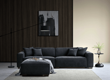 Aluxo Dakota Chaise Sofa - Midnight Boucle, Duck Feather Padding & Minimalist Design - UK Luxury Furniture